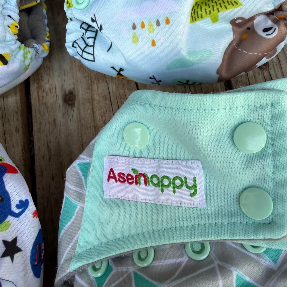 Asenappy Cloth Pocket Diaper Set Unisex OS Multicolor Reusable Snap 6 Pack